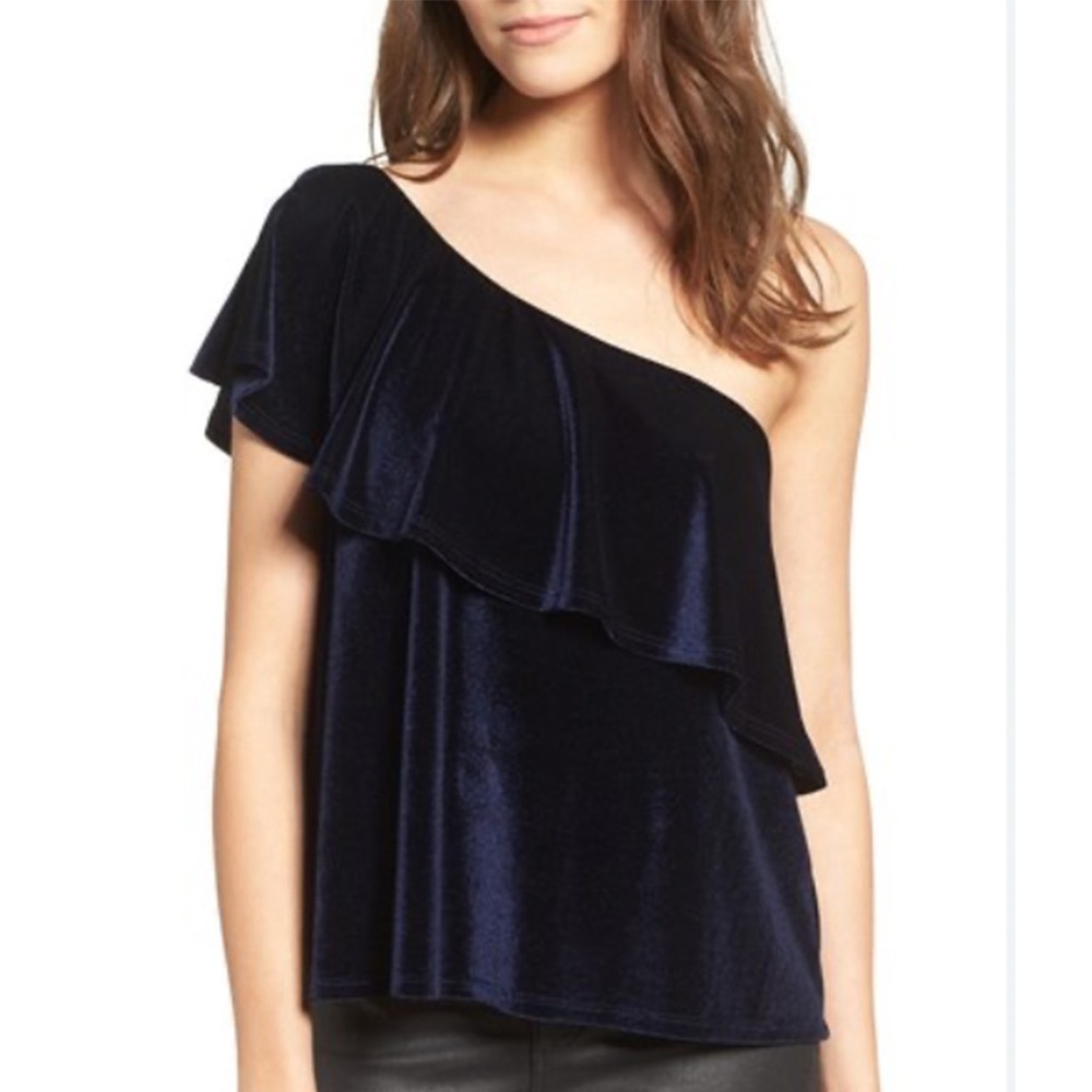NWOT Ten Sixty Sherman velvet one shoulder top- blue